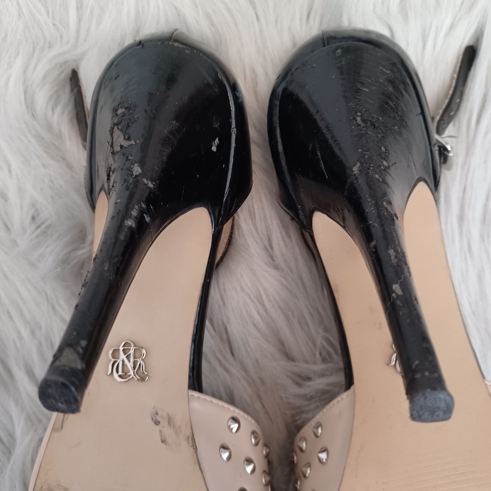 Rock & Republic Black & Tan Stud High Heel Shoes Size 9.5 - Picture 10 of 10